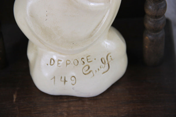 French Chalkware Madonna Guelfi signed in wood carved chapel 1930's religious