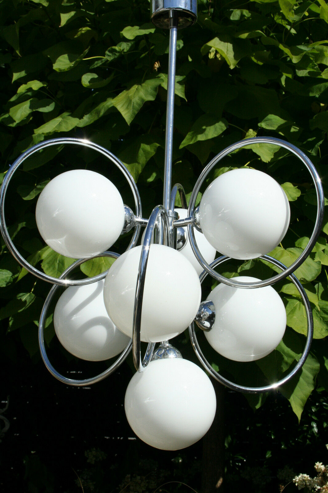 Mid-century Space age retro atomic sputnik 7 opaline glass globes chandelier 60'