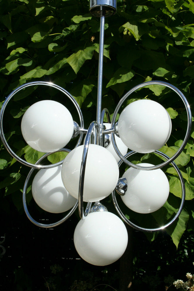 Mid-century Space age retro atomic sputnik 7 opaline glass globes chandelier 60'