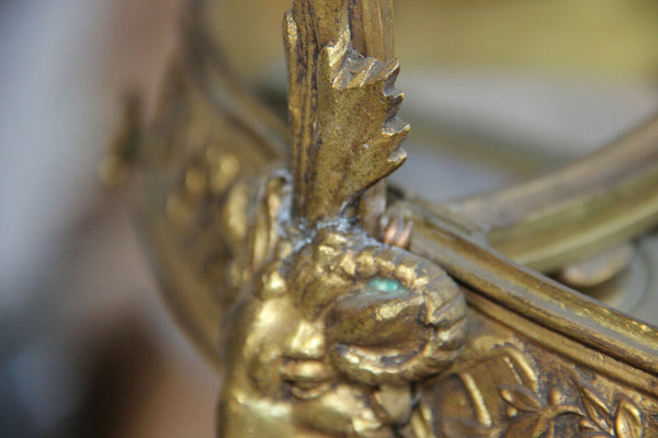 Antique French Amber alabaster marble Ram head Bronze chandelier 5 arms