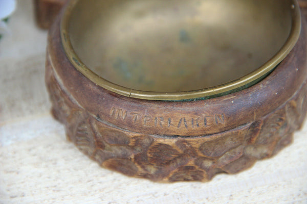 Antique hand Black forest wood carved swiss bear statue ashtray