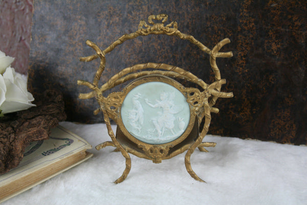 Gorgeous Antique French Brass Wedgwood porcelain plaque letter holder 1900