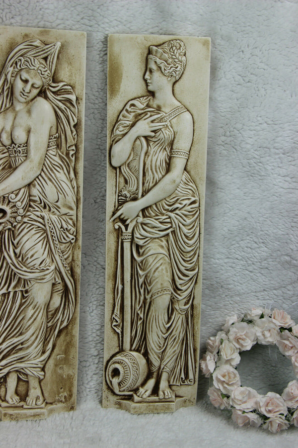 Set 4 Antique French plaster Caryatid roman lady Wall plaques panels relief