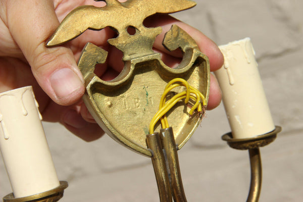 PAIR vintage French Brass wall lights sconces with eagle lion heads 1960
