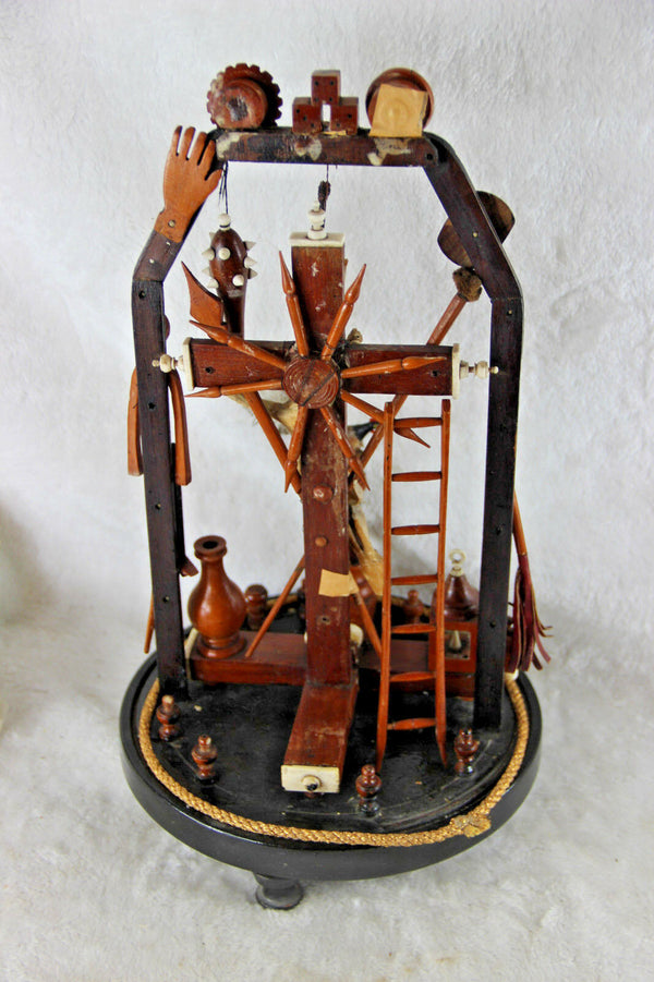 Unusual Antique Crucifix religious folkloric art Christ wood plaster Rare