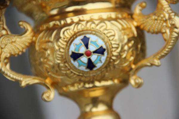 vintage religious sanctuary Altar Lamp neo gothic dragon enamel cross