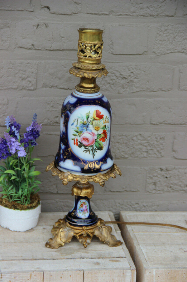 antique french bayeux porcelain vase Lamp floral lady portrait 1900