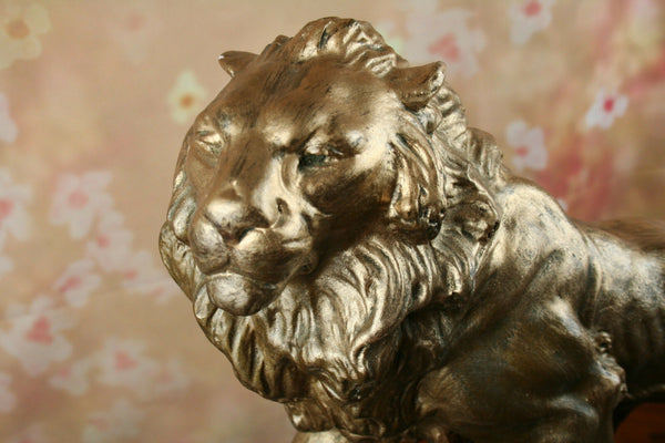 A Fagotto signed sculpture statue of a Lion terracotta plaster Patina Circa 1920