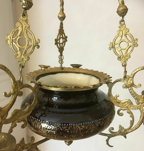 Antique French CHOISY LE ROI Faience Dragon gothic castle chandelier candles