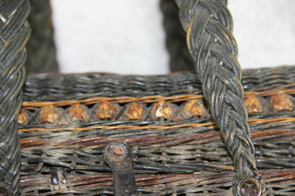 Antique Victorian Basket carry picknick with Handles marked Van Oye bruxelles