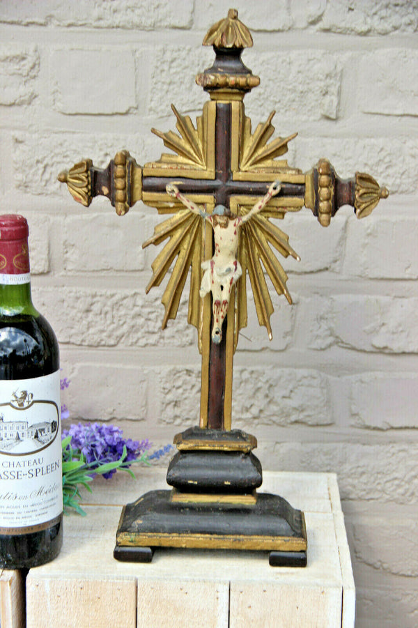 Rare Large Antique 1800s French wood carved religious crucifix Cross