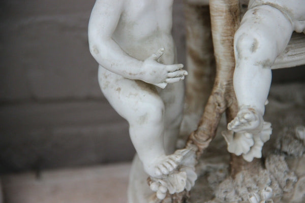 LARGE italian capodimonte marked porcelain bisque putti cherub group swing