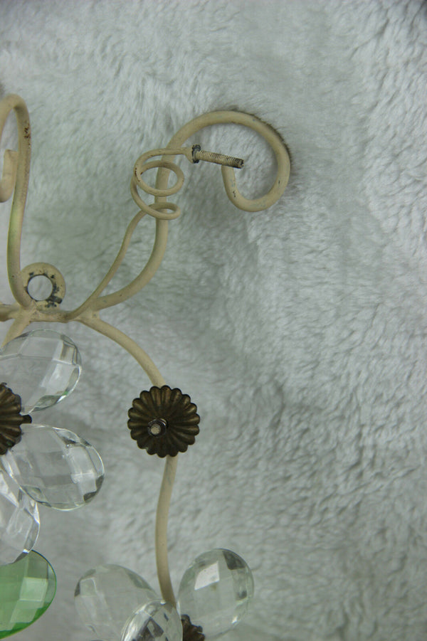 PAIR French Daisy flower green glass wall lights sconces attr maison bagues 1960