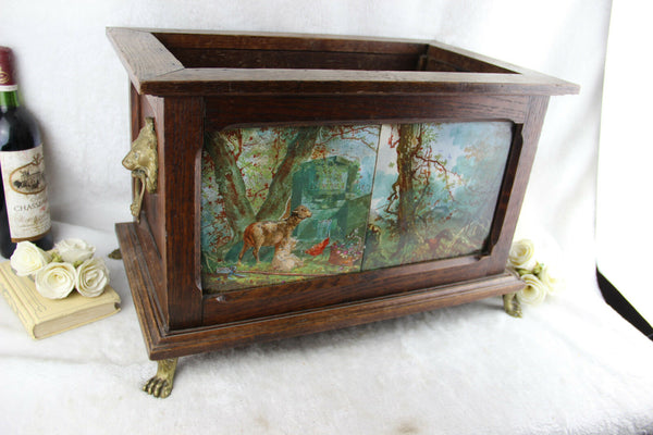 XL Minton Faience marked Tiles landscape animals scene jardiniere planter wood