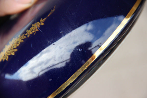 Large French Limoges cobalt blue porcelain Bowl centerpiece romantic victorian