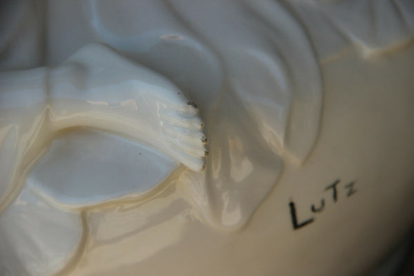 MAjestical French art nouveau porcelain white Lady nymph Satyr head floral Vase