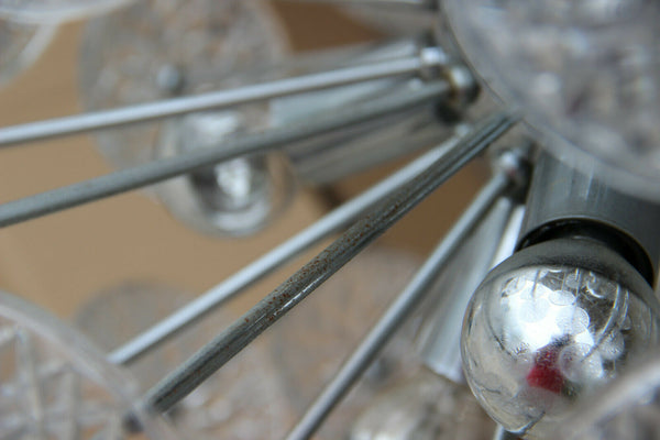 Val Saint Lambert Crystal glass discs Sputnik Chandelier chrome pendant 1960