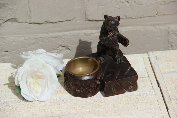 Antique hand Black forest wood carved swiss bear statue figurine ashtray