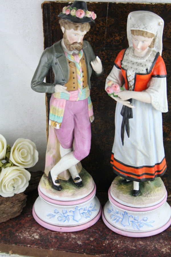 PAIR french antique Bisque Bretagne folkloric couple figurines 1920