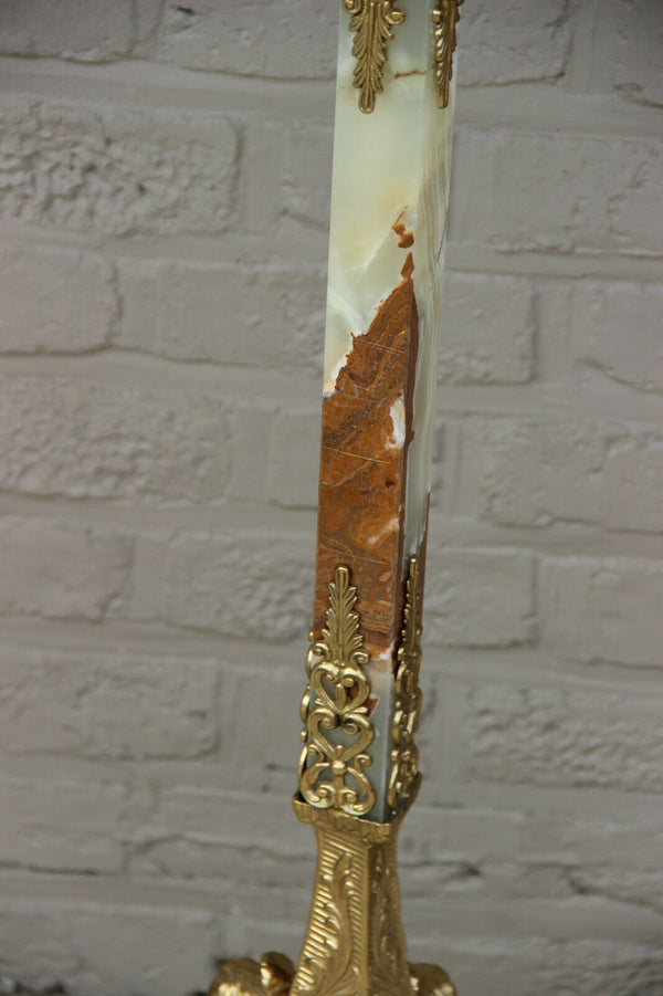 Ornate Antique Brass onyx Marble Coat rack hat stand hall 1950 caryatids base