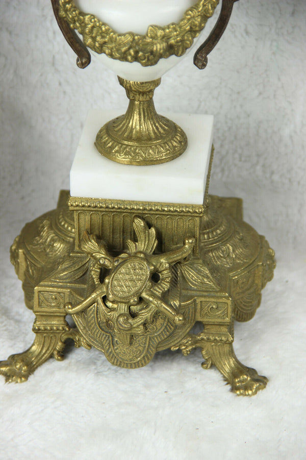 XL PAIR Bronze white marble putti angel Candelabras candlesticks candle holder