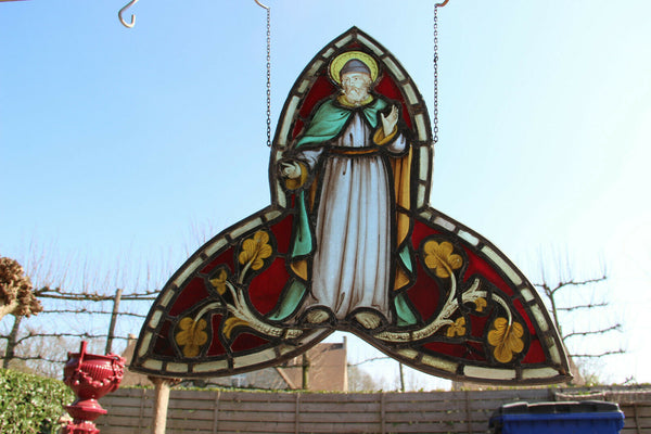 Antique religious stained glass windows saint figurine church monastery n1