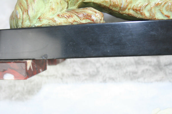 XL ART DECO 1930 French Whippet greyhound Spelter green bronze patina marble