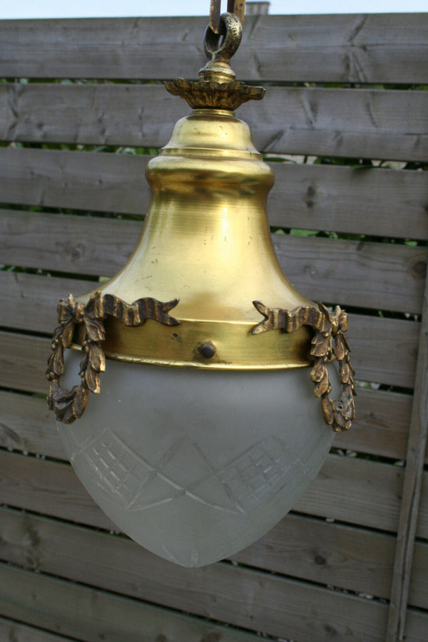 Gorgeous French1920 Hall entrace pendant chandelier crystal glass bowl louis XVI