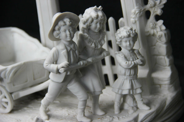 German marked Bisque porcelain group statue jardiniere planter