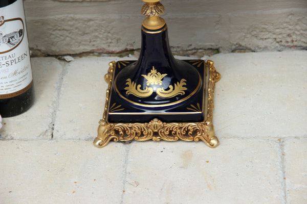 XXL PAIR French Limoges cobalt blue porcelain victorian scene vases