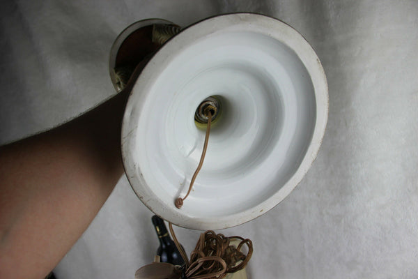 Gorgeous Italian Faience Putti cherubs angels 3 arms candelabra lamp  1960's