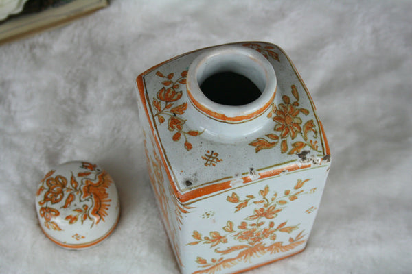 OLD belgian Faience Apothecary Kitchen jar box lidded circa 1880 rare piece