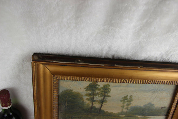 Flemish school oil canvas painting hunting dogs bird scene attr. Schouten