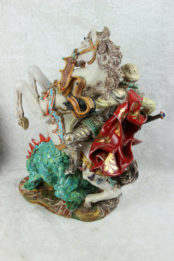 XL PATTARINO school Terracota sculpture statue religious Saint George dragon