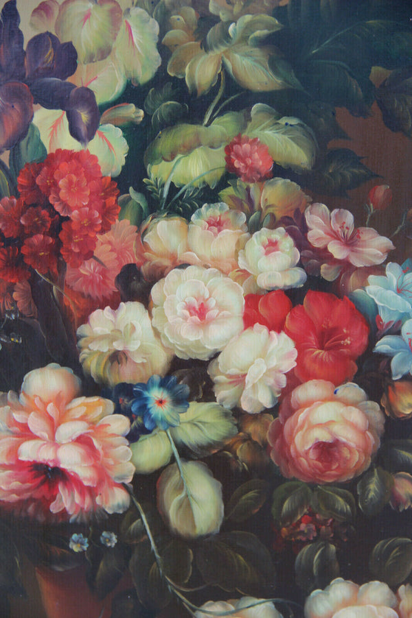 Flemish school vintage oil canvas painting floral flowers bouquet