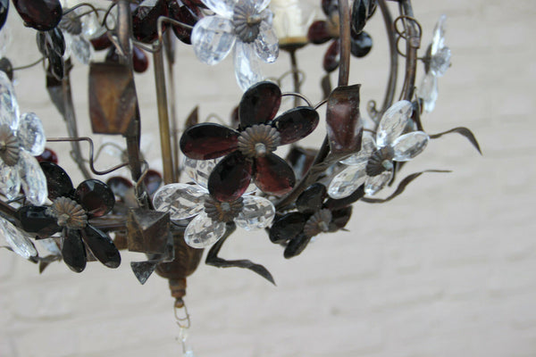 Vintage French metal Glass daisy flower Chandelier lamp attr MAISON BAGUES 1970