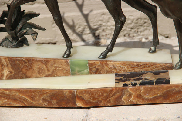 Huge XXL ART DECO 1930 Deer couple marble spelter bronze Statue sculpture