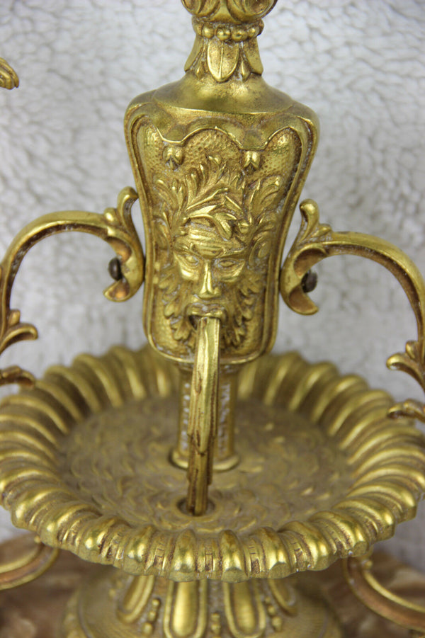 PAIR French empire bronze marble lion swan animal candle holders candlestick