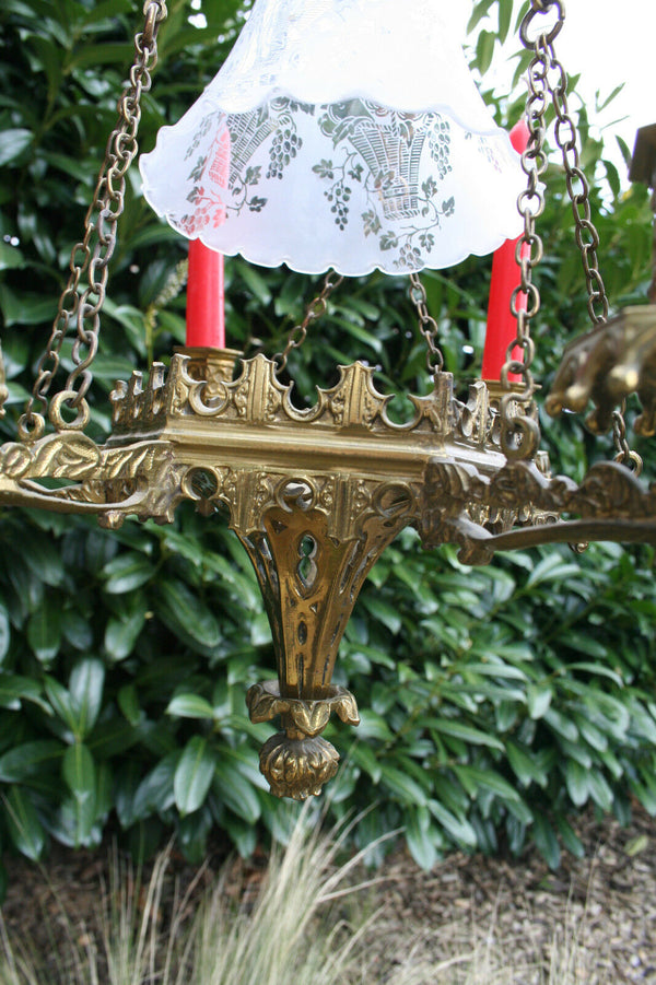 Antique Neo-Gothic Church Religious bronze French chandelier candleholder 1920