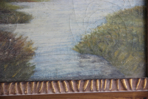 Flemish school oil canvas painting hunting dogs bird scene attr. Schouten