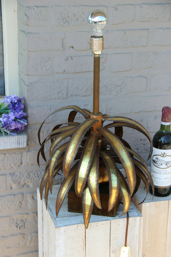 Hollywood regency Palm pineapple leaves metal gold gilt lamp attr.maison jansen