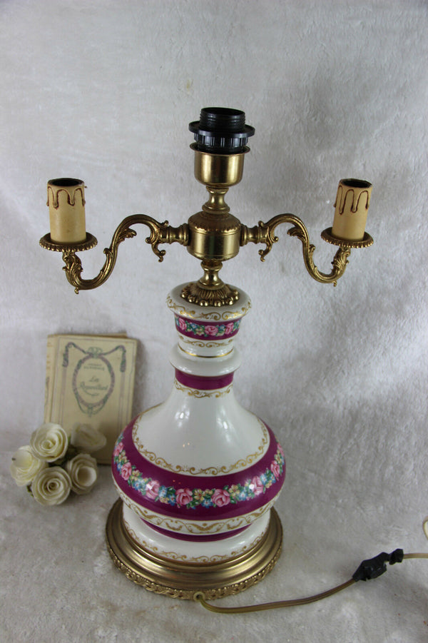 1970 French porcelain Floral Table lamp marked