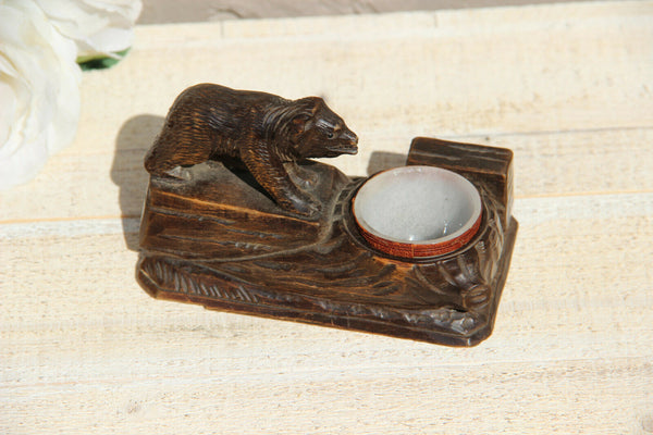 Antique hand Black forest wood carved swiss bear statue figurine ashtray BRIENZ