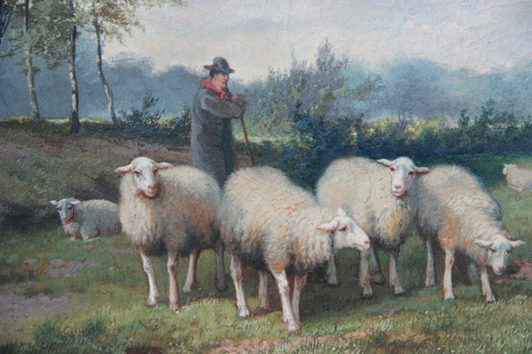 Jef Louis Van Leemputten Belgian, 1865-1948 oil canvas antique painting sheep