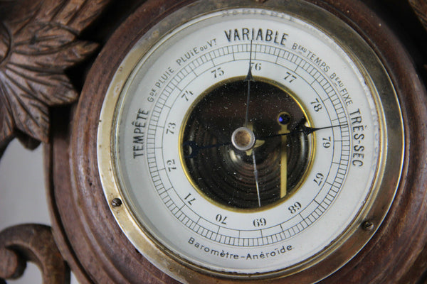 Antique wood carved black forest cut Dragon gothic barometer Figurines