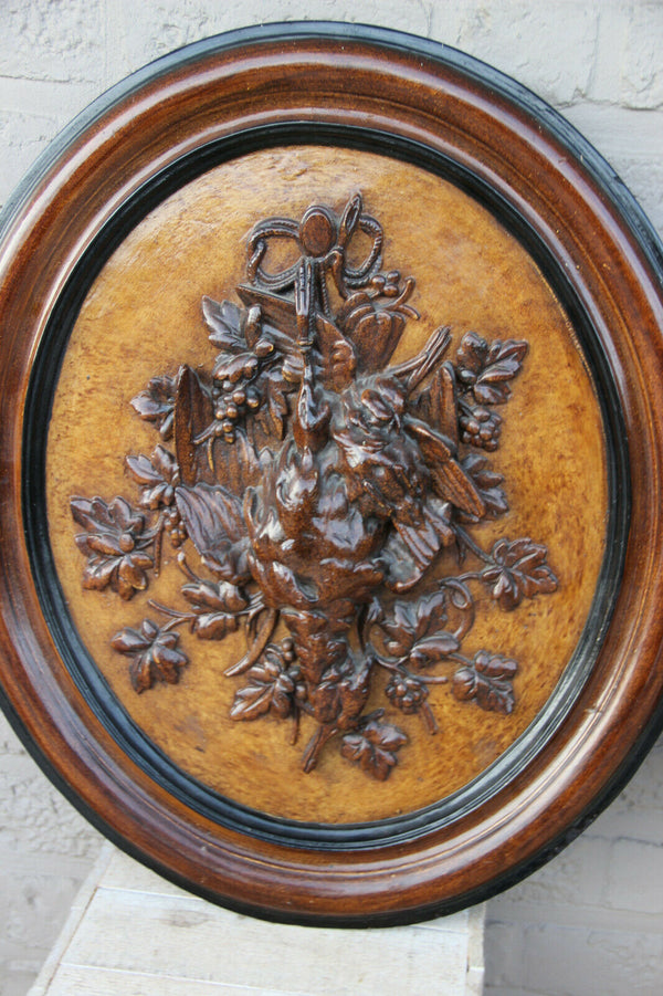 HUGE pair Chalkware Hunt trophy Black forest design wall plaques panels