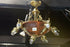 Vintage French Alabaster amber Bowl Chandelier Bronze brass 1960