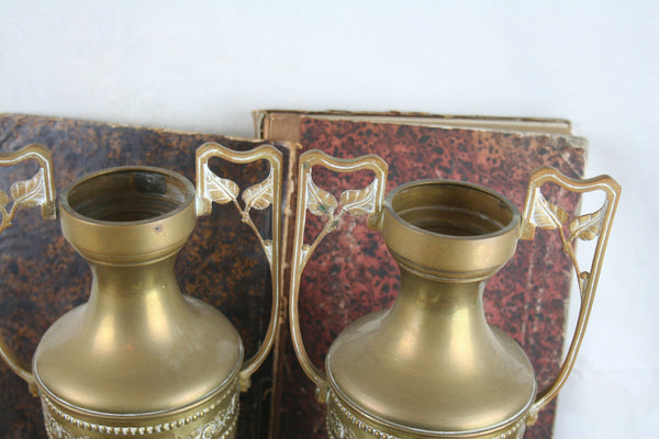 PAIR Religious Copper VaSES urns France 1930 Art deco