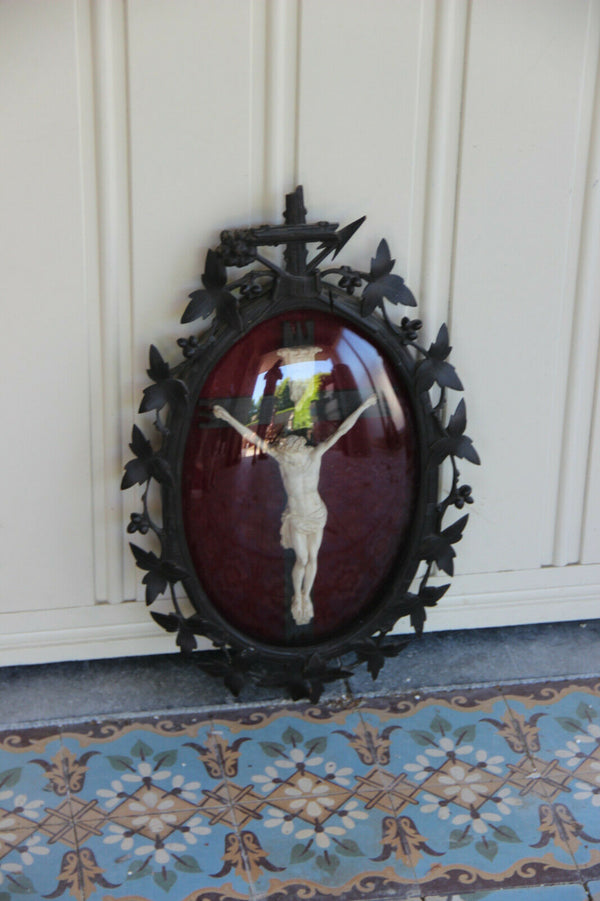 Antique black forest german wood carved meerschaum Crucifix plaque religious