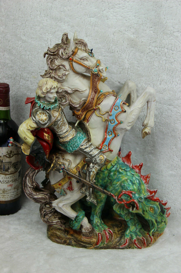 XL PATTARINO school Terracota sculpture statue religious Saint George dragon